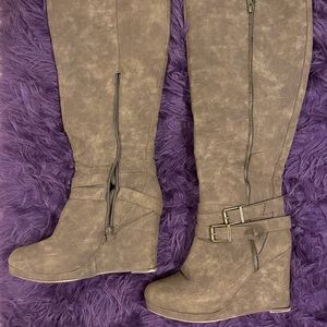 Good Condition Thigh High Suede Wedge Boots